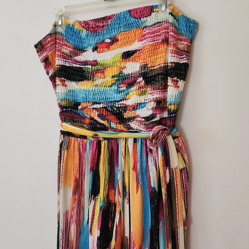 1Colorful Strapless Smocked Tube Top Jumpsuit womens size 5x